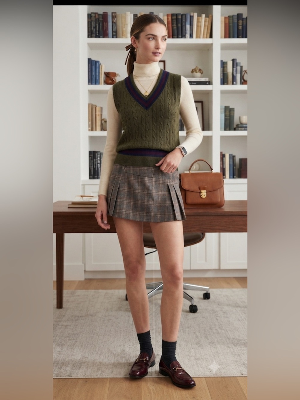 NWT Love Fire Gray Plaid Pleated Skort Mini M Dark Academia Y2K